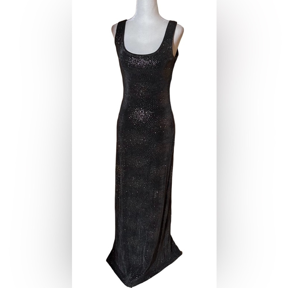 Vtg Y2K Prom Dress Glitter Maxi Gray Fairy Goth Sparkly Slinky Stretch Sz 9-10